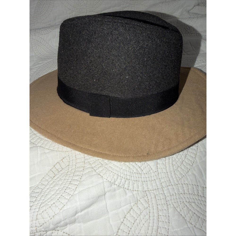 Aldo Fedora Hat Beige Brim Dark Gray Black Trim Bohemian Festival Modern Hat